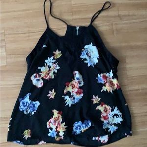 Black floral top with front cutout & back zipper
